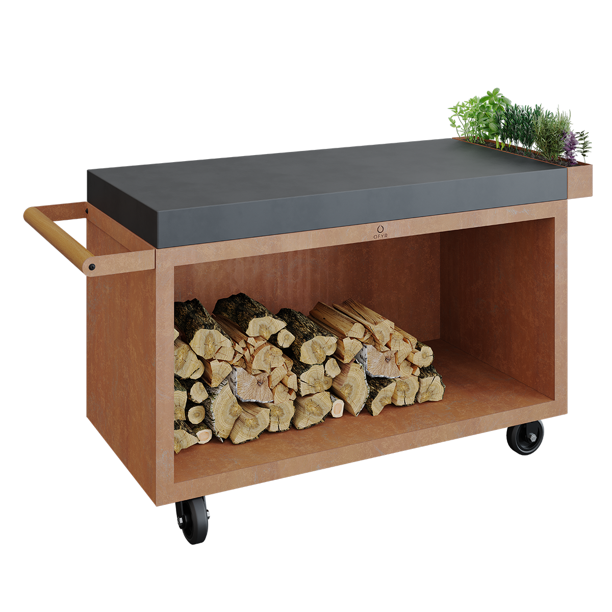 Mobiler Outdoor-Küchen-Beistelltisch aus Cortenstahl 135 cm dunkelgrau