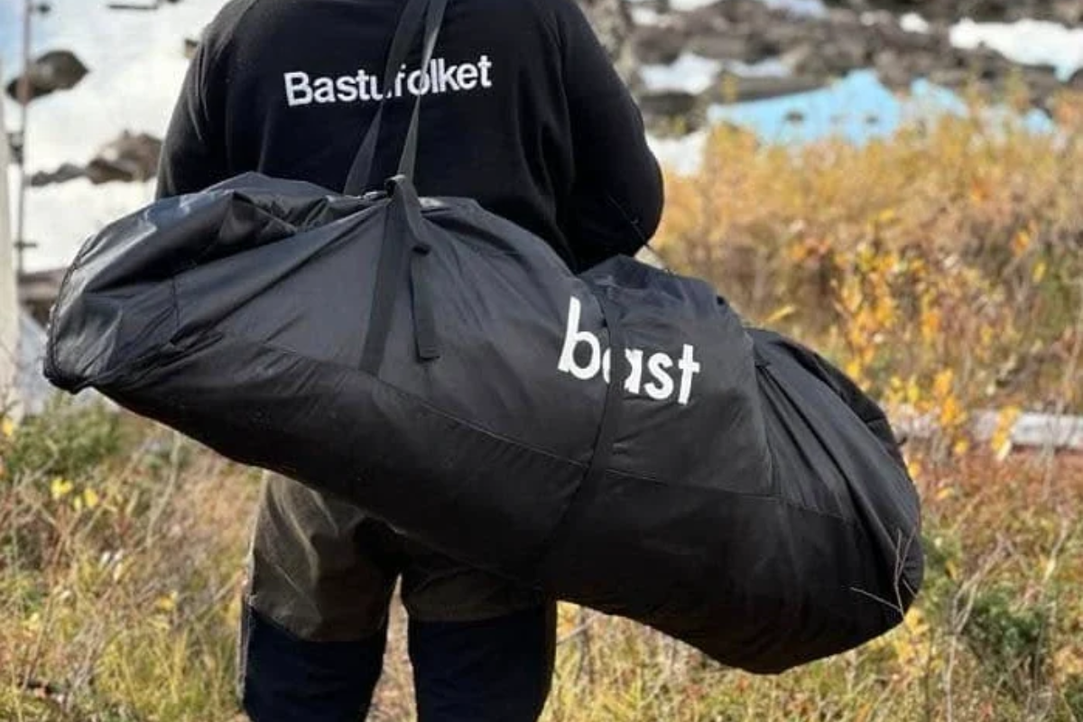 BAST portable sauna tent packed into carry bags for transport